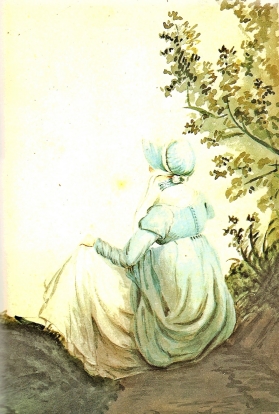 Portrait of Jane Austen in Lyme Regis countryside by her sister Cassandra